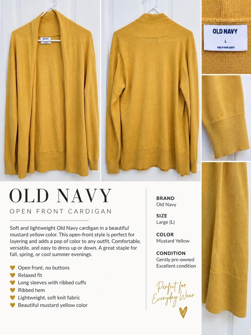 Old Navy Mustard Yellow Open-Front Cardigan